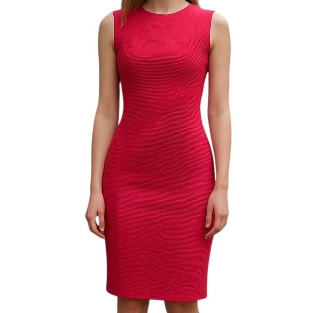 Taylor Women's Sleeveless Zip Up Ribbed Midi Dress Fuschia Hot Pink Size 2